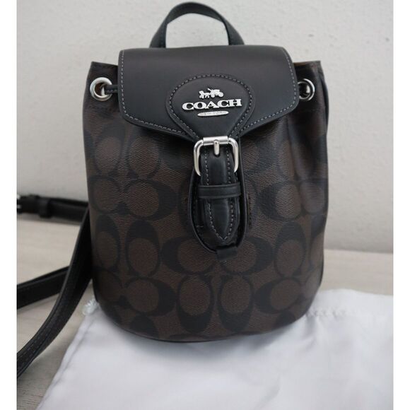 Coach CL458 Silver/Brown Black Signature Canvas Amelia Convertible Backpack - Picture 3 of 16